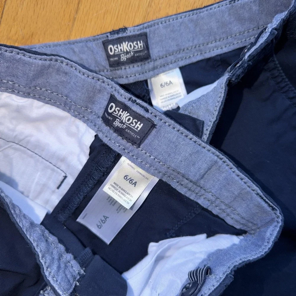 Set Of 2 OshKosh Shorts Boys 6 Navy Blue‎ Chino Twill Adjustable Uniform School